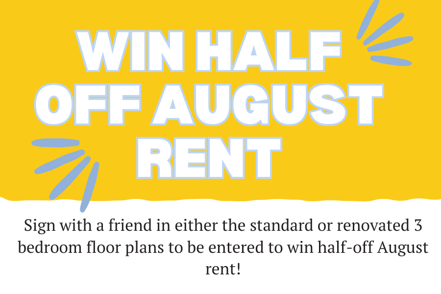 Win half off August rent popup